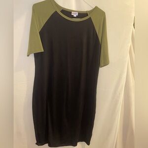 LulaRoe Julia XL Green Black Crew Neck T-Shirt Dress Army Olive NWOT